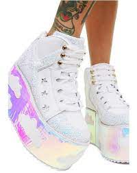 Prepare for a power strut with block heel platforms pumped up with style. Iridescent Qozmo Sky Platforms Kawaii Shoes High Platform Shoes Cute Shoes
