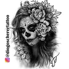 Black And White Sugar Skull Tattoo Sleeve Pin By David Haimov On My Works Body Art Tattoos Skull Girl Tattoo Tattoos