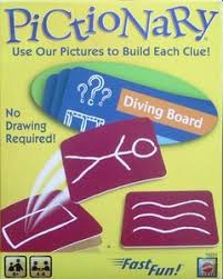 The team that starts rolls the die and receives a card from the category that corresponds with the number; Pictionary Card Game Board Game Boardgamegeek