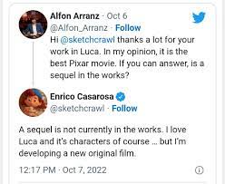 Director of Luca confirms there is not currently a Luca sequel in the  works; but, he is working a new film for Pixar : r/Pixar
