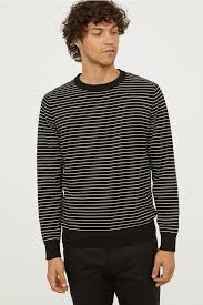 Black And White Striped Sweater Mens Fine Knit Sweater Black White Striped Men H M Ca Fine Knit Sweater Long Sleeve Tshirt Men White Outfits For Boys