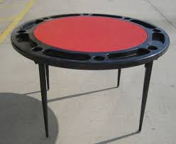 Vtg Poker Table Black Metal With Red Vinyl Top Round Folding Card Game Blackjack Poker Table Table Black Metal