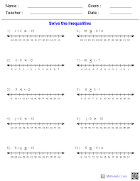 Solve the inequality, write solution set in interval notation. Pre Algebra Worksheets Inequalities Worksheets