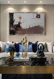 Oil Painting Hand Painted Extra Large By Huixinzhaiartstudio Gold Living Room Decor Blue Living Room Decor Blue And Gold Living Room