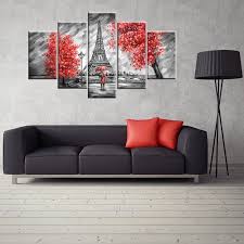 Black And White Home Decor Painting Black White And Red The Couple Walking In The Rain Eiffel Tower Red Tree Canvas Painting Wall Art Poster Mod Canvas Decor Diy Contemporary Wall Art Wall Prints
