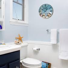 Ocean themed murals fun wall decorations. Buy Funny Beach Bathroom Decor Silent Wall Clock Non Ticking Seashells Sea Themed Bathroom Decor Wall Art The Beach Is My Happy Place To Be 12 Inch Bathroom Wall Clocks