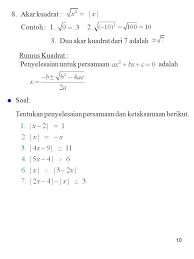 Nilai mutlak didalam kalkulus sangatlah berguna agar dapat menyelesaikan berbagai macam persoalan matematika, baik didalam persamaan ataupun pertidaksamaan. 1 1 1 Sistem Bilangan Bab 1 Selang Ketaksamaan Dan Nilai Mutlak Himp Bil Real Himp Bil Immaginair Himp Bil Irrasional Himp Bil Rasional Himp Bil Ppt Download