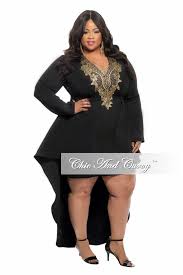 Plus Size Dress With Long Peplum Tail In Black And Gold Chic And Curvy Lil Black Dress Plus Size Dresses Chic And Curvy