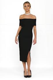 Honey Couture Sophie Black Off Shoulder Bandage Dress W Split Dresses Black Off Shoulder Bandage Dress