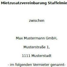 Eine staffelmiete kann sowohl bei der wohnraummiete als auch bei der geschäftsraummiete vereinbart werden. Mietzusatzvereinbarung Staffelmiete Muster Zum Download