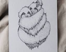 Sloth Postcard Sloth Couple Sloth Drawing Cute Art Sloth Art Sloths Hugging Sloth Illustration Black And White S Sloth Drawing Sloth Art Animal Drawings