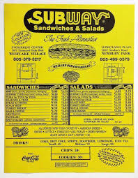 View our menu of sub sandwiches, see nutritional info, find restaurants, buy a franchise, apply for jobs, order catering and give us feedback on our sub sandwiches Subway Take Out Menu 1980s Subway