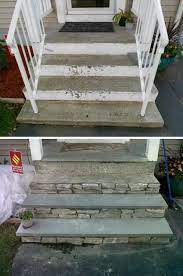 Reface Concrete Front Steps With Stone Concrete Front Porch Concrete Front Steps Porch Makeover