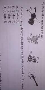 Alat musik tradisional dari sulawesi ini juga dimainkan dengan cara dipukul pada bagian kulitnya saja. 28 Perhatikan Gambar Berikut Alat Musik Yang Dibunyikan Dengan Cara Dipetik Ditunjukkan Oleh Nomor Brainly Co Id