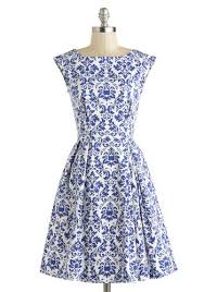 Blue And White Patterned Dress Pretty But Maybe Too Busy And Not Vintage Enough 75 Be Outside Dress In Retro Vintage Dresses Mod Cloth Dresses Vintage Dresses