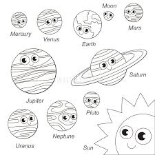 Rocket ship coloring page for preschool. Cute Solar Sistem Planet Set The Collection Of Coloring Book Template The Group Of Outline Digital Elements Stock Vector Illustration Of Comic Outline 89811458