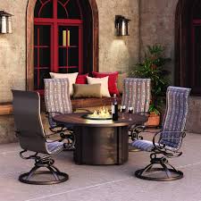 We are sure to have something to meet your desires offering more than twenty manufacturers to choose from. Homecrest Emory Sling Swivel Rocker Dining Set With Fire Pit Dining Table Hc Emorysling Set2