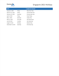 Singapore Holidays 2021 In Pdf Word And Excel