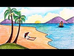 How To Draw A Sea Beach Scenery For Kids Step By Step Scenery Drawing For Beginners Youtube Sand Drawing Scenery Paintings Beach Scenery