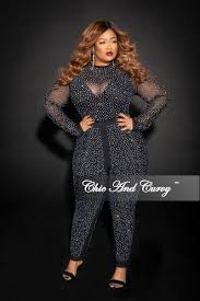 Black And Gold Romper Plus Size Plus Size Rhinestone Long Sleeve Mesh Jumpsuit In Black Chic And Curvy Chic And Curvy Curvy Girl Fashion Mesh Jumpsuit
