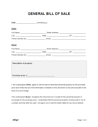 free general bill of sale form pdf word