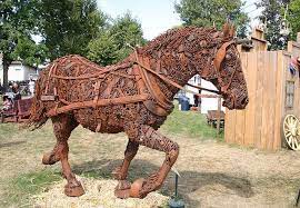 Iron Horse Created Entirely From Scrap Metal This Horse Was On Display At The 2005 Oregon State Fair The Closeup Of Its Steel Art Sculpture Metal Yard Art