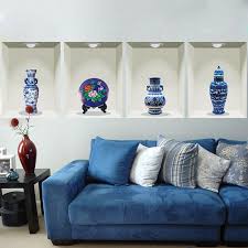 3d vintage blue and white porcelain wall sticker creative wall poster diy home decals for living room decorat kids room wall stickers home decor kid room decor