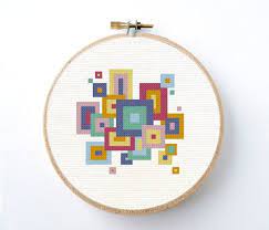 Thread your needle and stitch to your heart's content in our embroidery and cross stitch corner at lovecrafts! Easy Mid Century Modern Geometric Cross Stitch Pattern Of Retro Mod Blocks Or Squares You Will Downloa Cross Stitch Geometric Modern Cross Stitch Cross Stitch