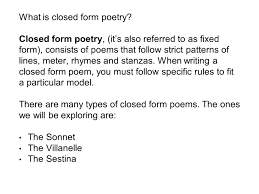 It's strict and binding and it can be a whole lot of fun. Sonnet Villanelle Sestina Ppt Video Online Download