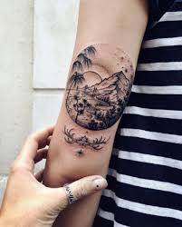 Circular Landscape Tattoo By Sasha Kiseleva Circular Tattoo Above Elbow Tattoo Tattoos