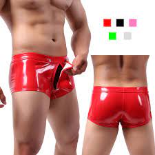 Sexy Gay Underwear for Men Faux Leather Wet Look Open Crotch Pouch Boxer  Shorts | eBay