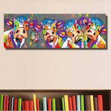 Toile Peinture 4 Vaches Colorees Toile Peinture Peintures A L Huile Abstraites La Peinture De Vache
