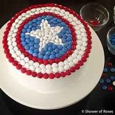 Captain america marvel cake design. Shower Of Roses Captain America S Shield An Avenger Themed Birthday Cake Dye Free