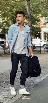 Grey Denim Shirt Outfit Ideas For Women Kadininmodasi Org In 2020 Denim Jacket Men Shirt Outfit Men Jeans Outfit Men