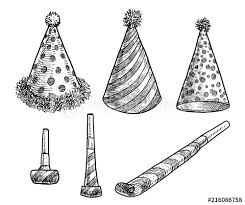 How to draw a party hat. Party Hat And Blower Whistle Illustration Drawing Engraving Ink Line Art Vector Stock Vektorgrafik Adobe Stock