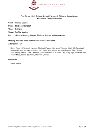 Fort Street High School School Parents & Citizens Association Minutes of  General Meeting Chair: Michael Easton Date: 8th Dec