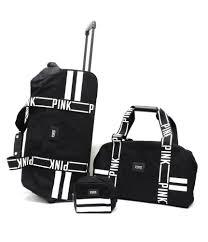 Only launch in vs on 25 nov, black friday! Victoria S Secret Pink 3 Piece Luggage Travel Set Wheelie Duffle Bag Black Logo Pink Luggage Bags Pink Backpack