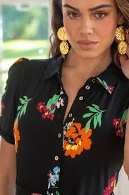 Jodie Fuller Bust Slinky Jersey Tiered Shirt Dress in Black Multi