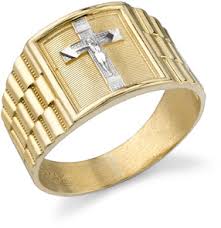Men's lynx tungsten curb chain cross pendant. Men S Crucifix Ring 14k Two Tone Gold