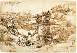 Divinci Descricao Paisagem Do Arno Leonardo Da Vinci Jpg Landscape Drawings Landscape Artist Landscape