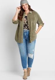 Plus Size Olive Corduroy Button Down Long Sleeve Oversized Shacket In 2020 How To Roll Sleeves Maurices Plus Size Sleeves