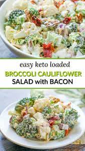 This Loaded Low Carb Broccoli Cauliflower Salad Is A Great Dish To Take To A Summer Picnic Or Par In 2020 Broccoli Cauliflower Salad Cauliflower Salad Keto Side Dishes
