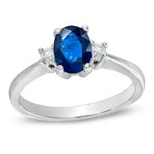 Oval Blue Sapphire And Diamond Accent Engagement Ring In 14k White Gold Zales Sapphire Engagement Ring Blue Diamond Sapphire Engagement Ring Diamond Accent Engagement Rings