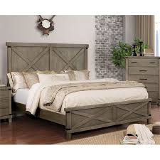 California king metal and wood bed frame. Furniture Of America Andrew Rustic Wood California King Panel Bed In Gray Idf 7734gy Ck