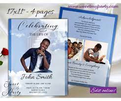 Funeral programs feature 8 or 4 full pages. Stairway To Heaven Funeral Program Template For Man Blue Sky Memorial Service Program Stairway To Heaven Memorial Service Program Blue Sky Celebration Of Life Program Template Male Funeral Program Memorial Service Program For Man Sweetmyparty Com