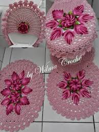 Jogo De Banheiro Rosa Jogo De Banheiro Harmonia Decoracao De Croche Casa De Croche