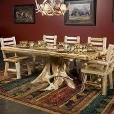 The easiest way to achieve a uniform look in your dining room is replacing most of the furniture. Rustic Dining Furniture Barnwood Bar Stools Log Dining Room Furniture