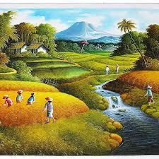 Keindahan alam dapat membuat suasana hati menjadi nyaman dan rileks. Lukisan Pemandangan Gunung Sungai Dan Sawah Shopee Indonesia