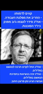 קווים לדמותו: -החריב את מפלגת העבודה. אח"כ סידר לעצמו ג'וב מפנק כיו"ר  הסוכנות. לנאשם אח' אח"כ החל לקדם חנינה בפלילים. אח"כ זכה בנשיאות בתמיכת  הנאשם בפלילים. ועכשיו הגיע זמן פרעון החוב.