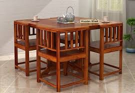 Cohoon 4 Seater Dining Set Honey Finish 4 Seater Dining Table Four Seater Dining Table Wooden Dining Table Modern